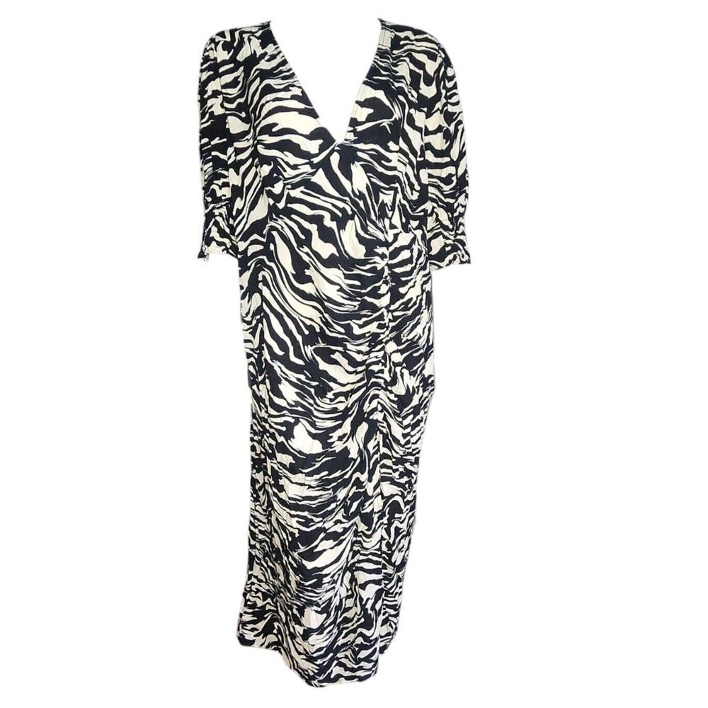 H&M Dress Womens Size XXL Black White Side Zip Animal Print‎ Short Sleeve New